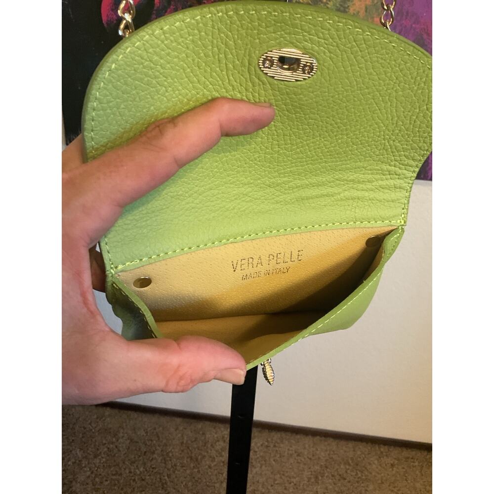 Vera Pelle Made in Italy Lime Green Leather Bee Crossbody Purse Mini Bag - Picture 5 of 7